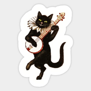 Vintage Cat Playing Banjo Sticker